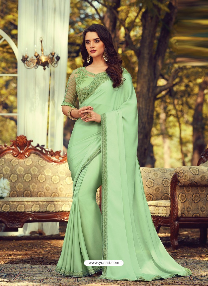 Olive Green Stylish Designer Party Wear Sari