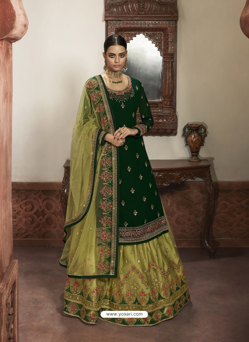 Dark Green Stylish Designer Embroidered Wedding Wear Suit