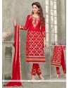 Zesty Cotton Red Zari Work Designer Straight Salwar Suit