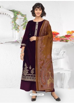 Purple Designer Wear Velvet Palazzo Salwar Suit
