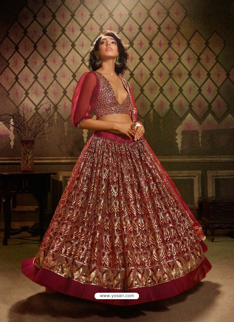 Maroon Stunning Embroidered Designer Soft Net Wedding Lehenga Choli