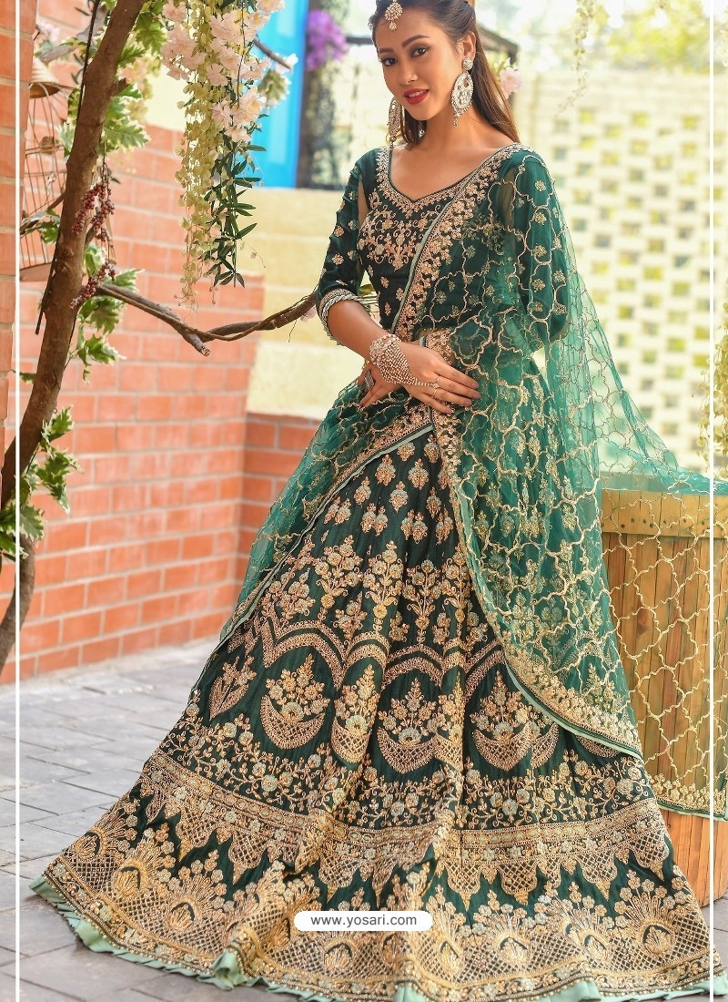 Buy Green Embroidered Wedding Wear Lehenga Choli With Two Dupatta Online  from EthnicPlus for ₹5,699.00