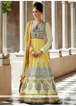 Grey And Yellow Resham Work Anarkali Suits