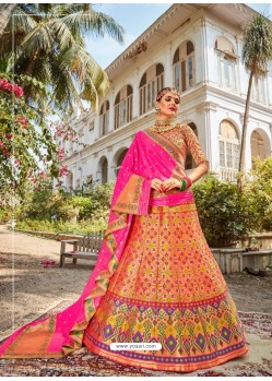 Stunning Multi Colour Embroidered Designer Banarasi Silk Wedding Lehenga Choli