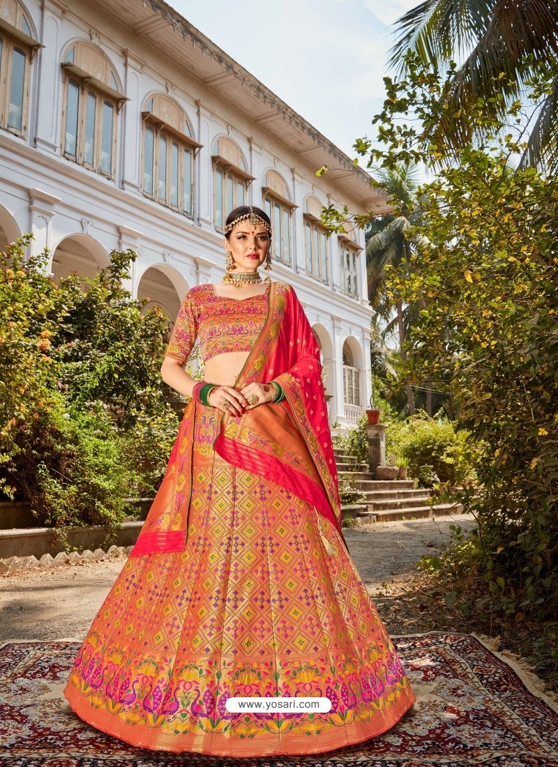 Fabulous Multi Colour Embroidered Designer Banarasi Silk Wedding Lehenga Choli
