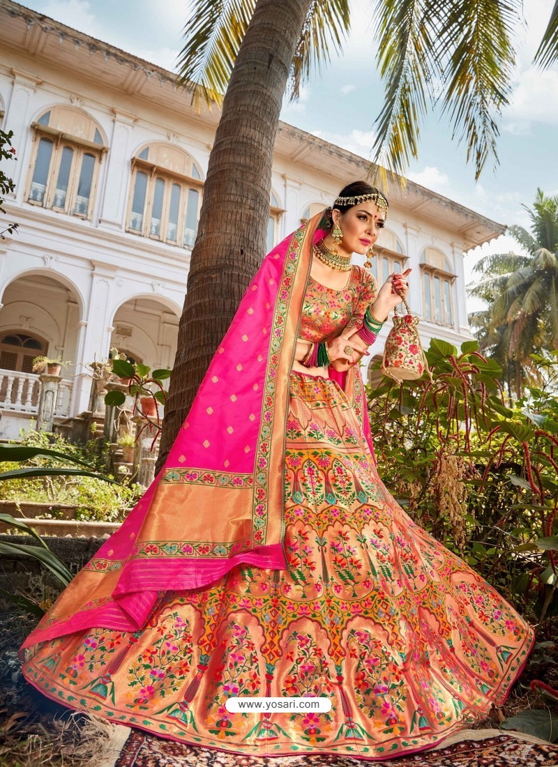 Groovy Multi Colour Embroidered Designer Banarasi Silk Wedding Lehenga Choli