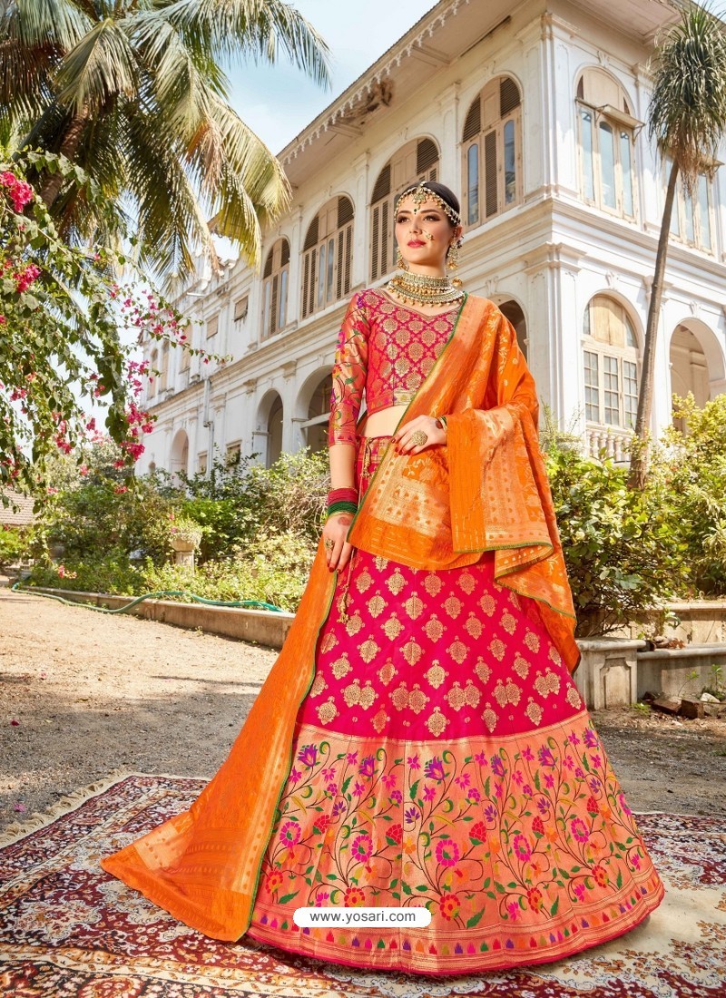 Rani Embroidered Designer Banarasi Silk Wedding Lehenga Choli