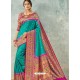 Turquoise Designer Party Wear Pure Handloom Silk Wedding Sari