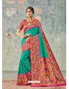 Aqua Mint Designer Party Wear Pure Handloom Silk Wedding Sari