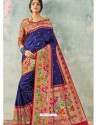 Royal Blue Designer Party Wear Pure Handloom Silk Wedding Sari