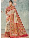 Light Beige Designer Party Wear Pure Handloom Silk Wedding Sari