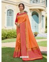Orange Astonishing Party Wear Pure Banarasi Silk Wedding Sari
