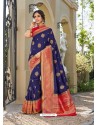 Dark Blue Astonishing Party Wear Pure Banarasi Silk Wedding Sari