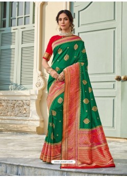 Dark Green Astonishing Party Wear Pure Banarasi Silk Wedding Sari