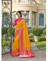 Yellow Astonishing Party Wear Pure Banarasi Silk Wedding Sari