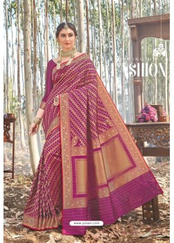 Purple Designer Classic Wear Upada Silk Wedding Sari
