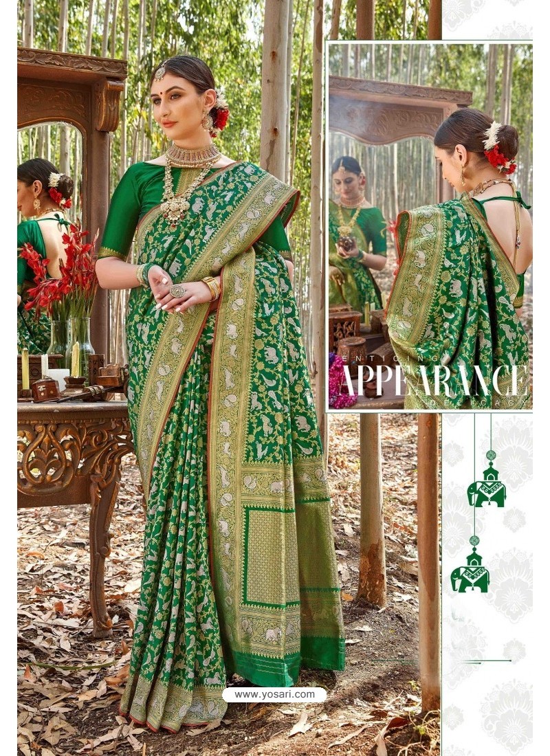 Dark Green Designer Classic Wear Upada Silk Wedding Sari