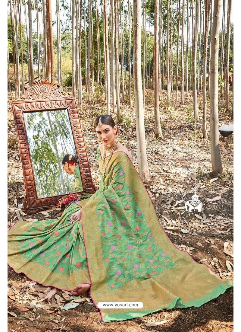 Jade Green Designer Classic Wear Upada Silk Wedding Sari