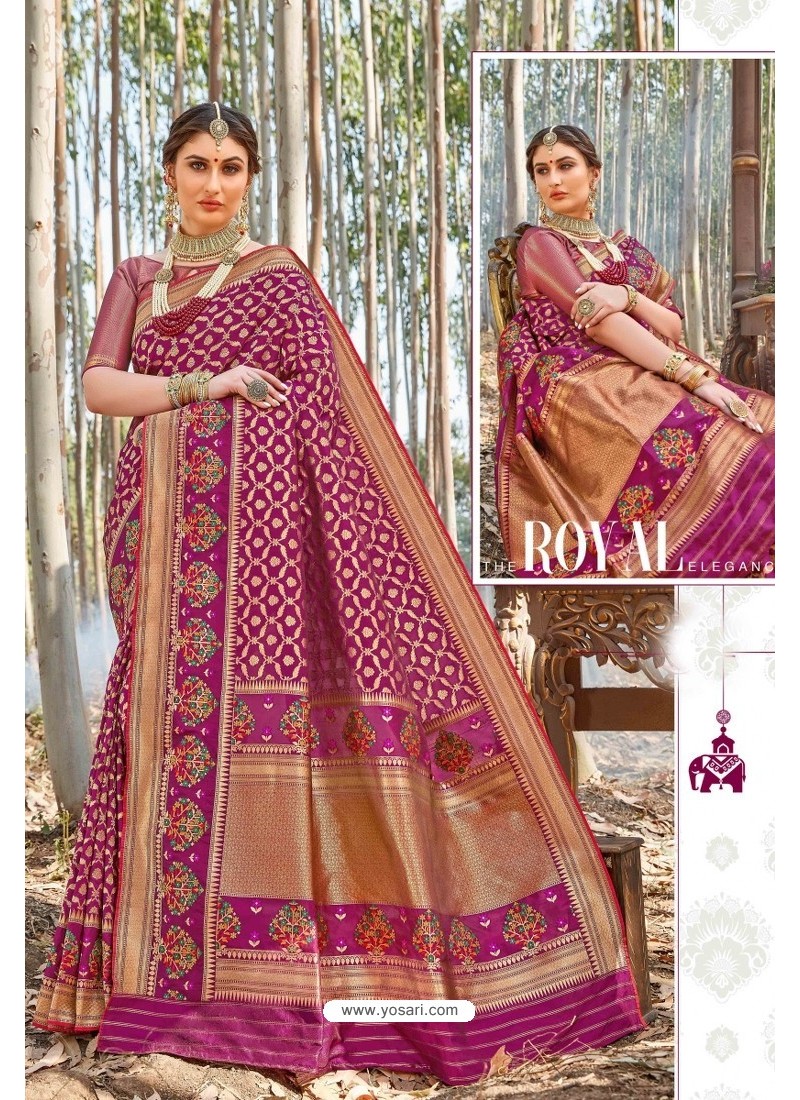 Medium Violet Designer Classic Wear Upada Silk Wedding Sari
