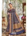 Dark Blue Designer Classic Wear Upada Silk Wedding Sari