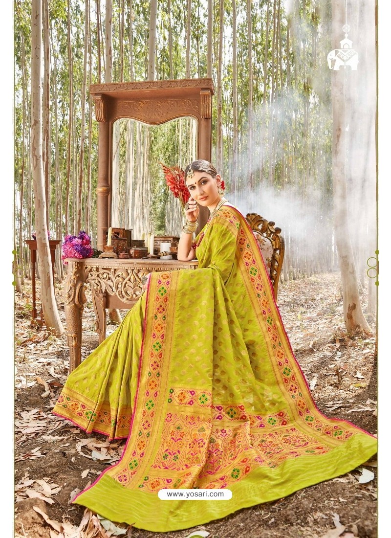 Parrot Green Designer Classic Wear Upada Silk Wedding Sari