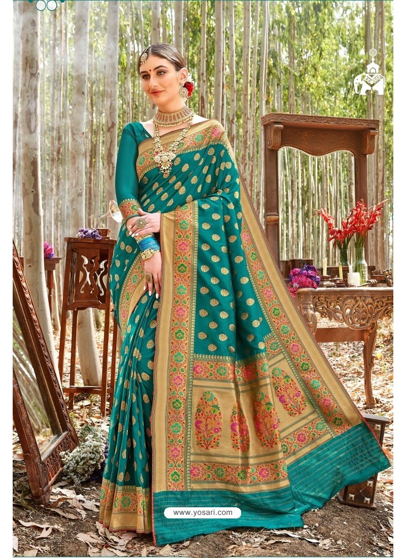 Teal Designer Classic Wear Upada Silk Wedding Sari