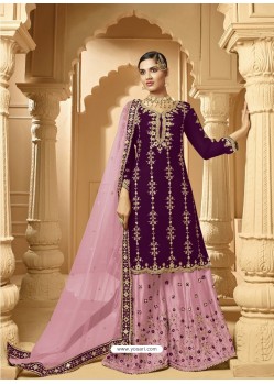 Purple Heavy Designer Party Wear Faux Georgette Palazzo Salwar Suit