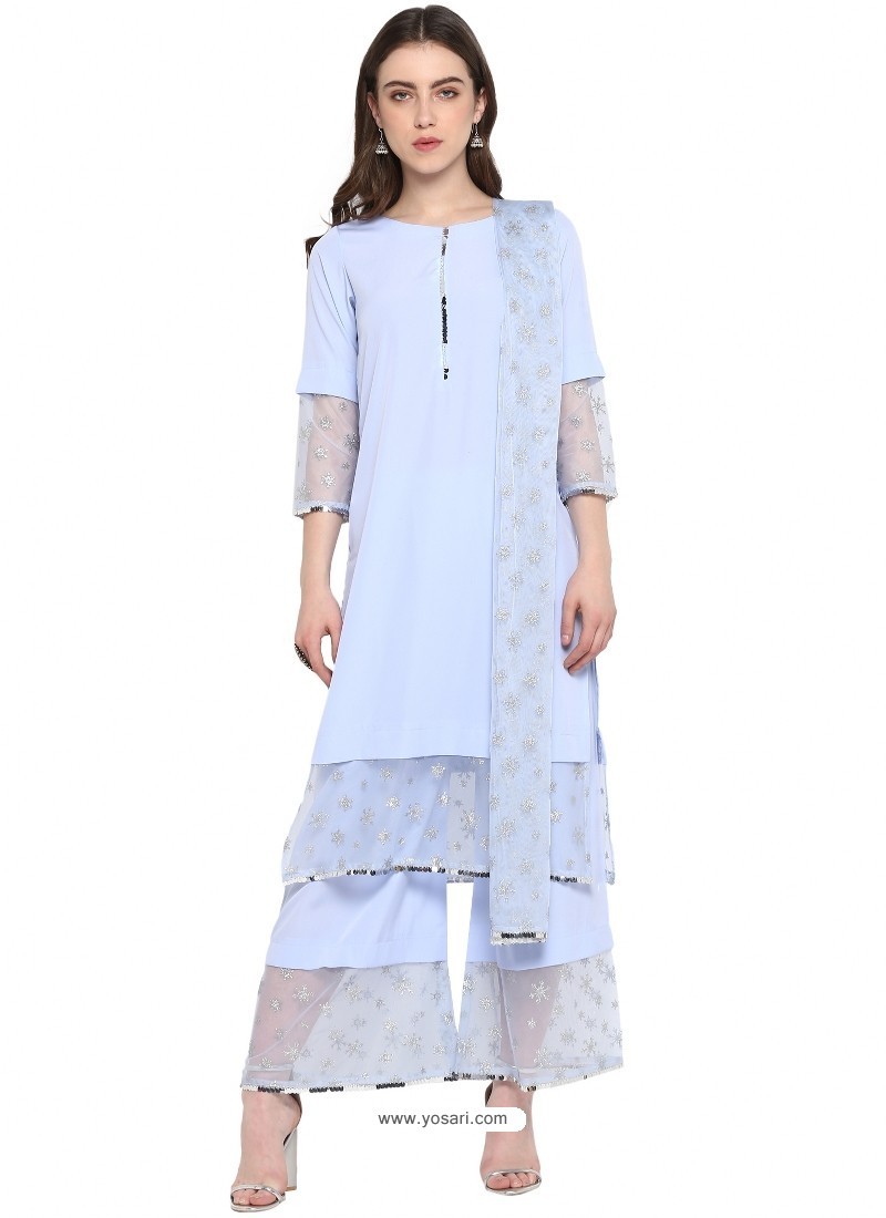 Aqua Grey Stylish Readymade Party Wear Salwar Suit