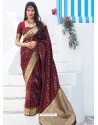 Maroon Latest Designer Party Wear Makunda Silk Wedding Sari