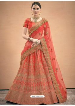 Red Heavy Embroidered Designer Satin Wedding Lehenga Choli
