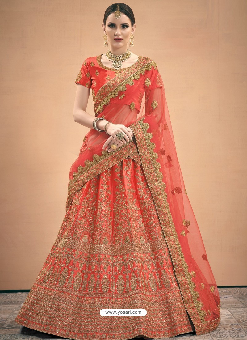 Red Heavy Embroidered Designer Satin Wedding Lehenga Choli