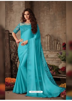 Turquoise Stunning Party Wear Designer Miracle Silk Sari