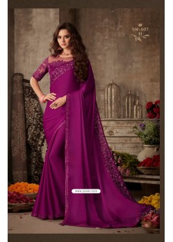 Purple Stunning Party Wear Designer Miracle Silk Sari
