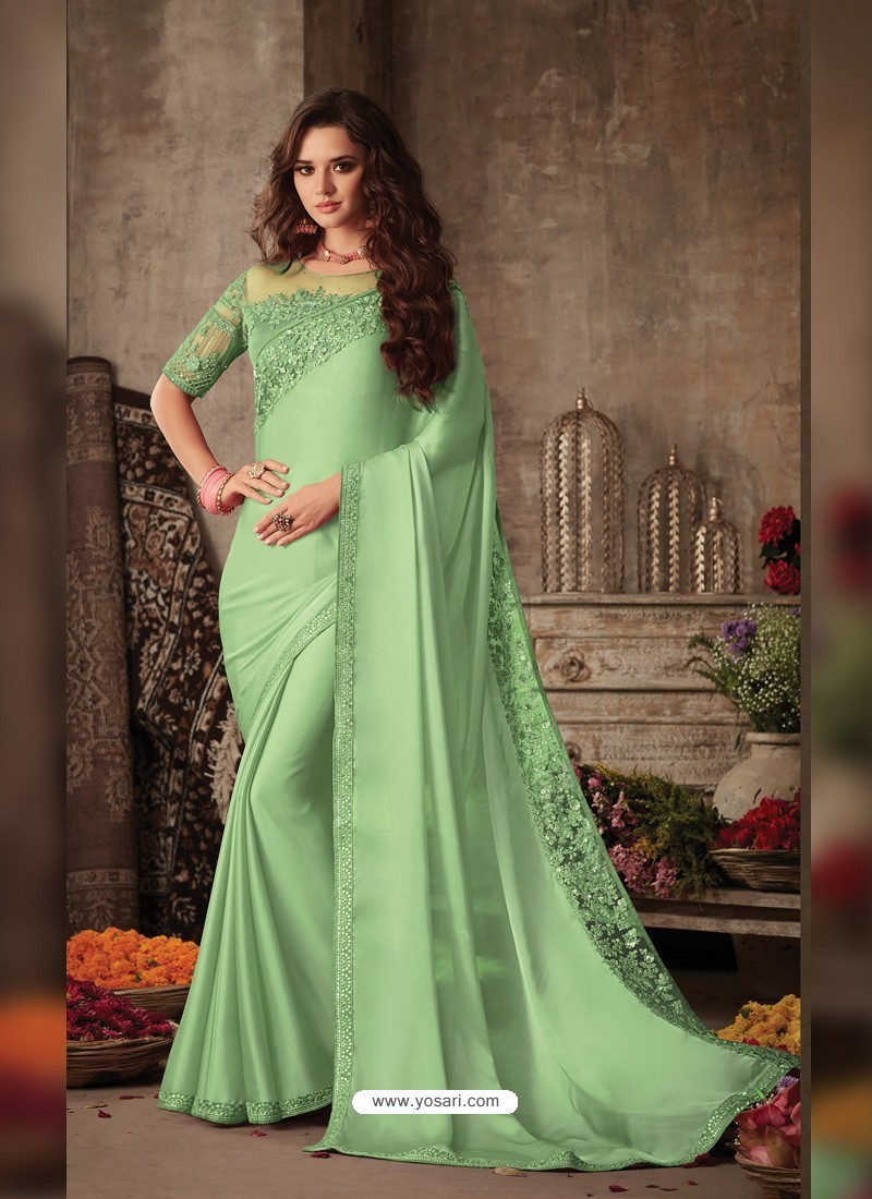 Sea Green Stunning Party Wear Designer Miracle Silk Sari