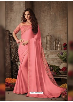 Peach Stunning Party Wear Designer Miracle Silk Sari