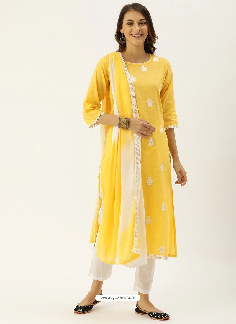 Yellow Latest Designer Readymade Straight Salwar Suit