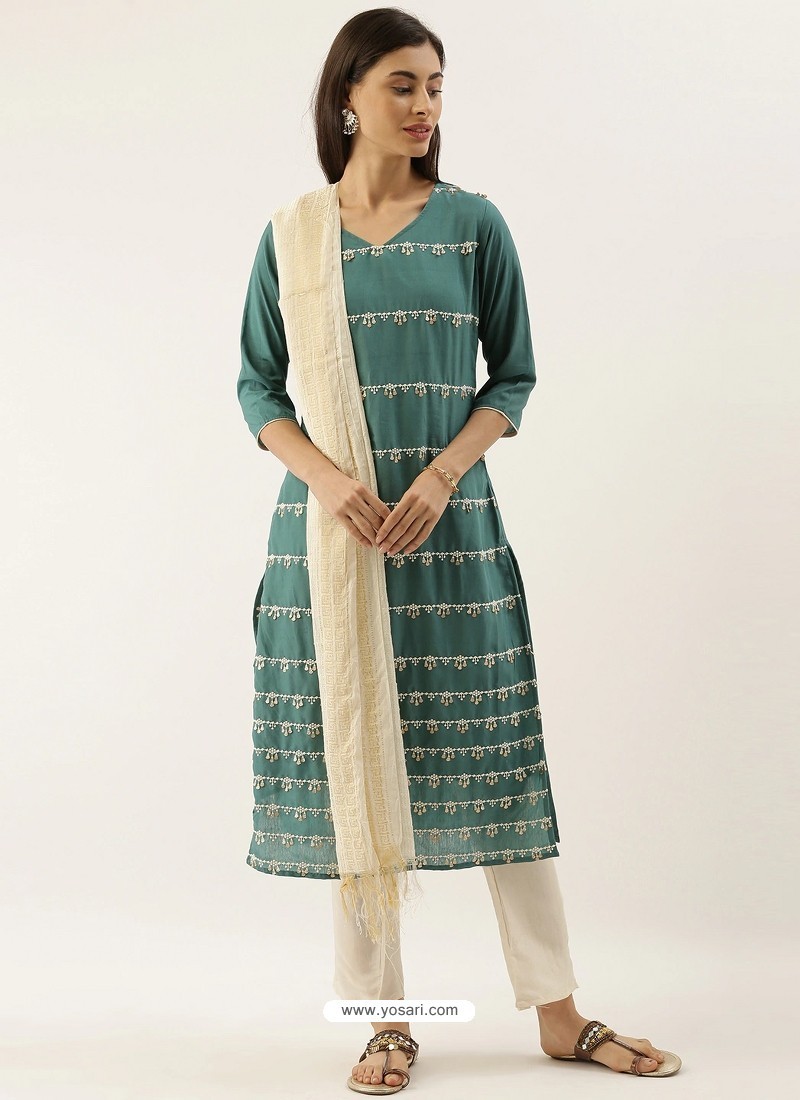 Teal Latest Designer Readymade Straight Salwar Suit