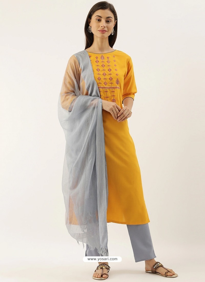 Yellow Latest Designer Readymade Straight Salwar Suit