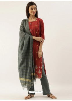 Red Latest Designer Readymade Straight Salwar Suit
