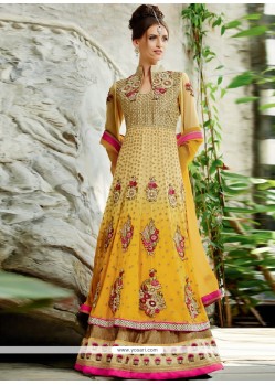 Cream And Yellow Shaded Pure Georgette Anarkali Suits