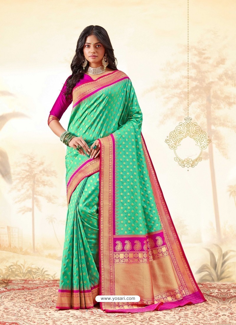Jade Green Latest Designer Handloom Silk Wedding Sari