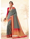 Grey Latest Designer Handloom Silk Wedding Sari