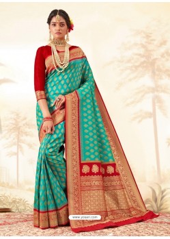 Aqua Mint Latest Designer Handloom Silk Wedding Sari