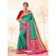 Turquoise Latest Designer Handloom Silk Wedding Sari