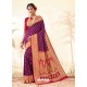 Purple Latest Designer Handloom Silk Wedding Sari