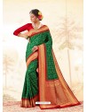 Dark Green Latest Designer Handloom Silk Wedding Sari