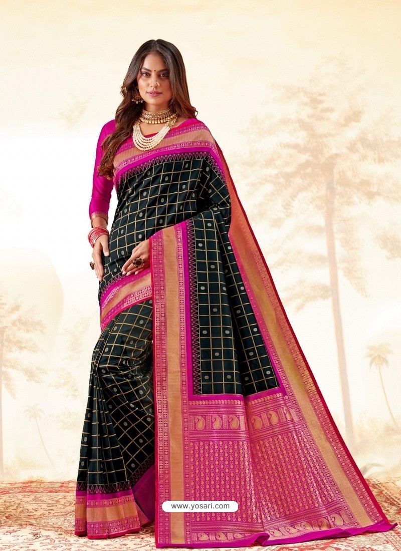 Black Latest Designer Handloom Silk Wedding Sari