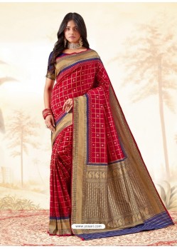 Red Latest Designer Handloom Silk Wedding Sari