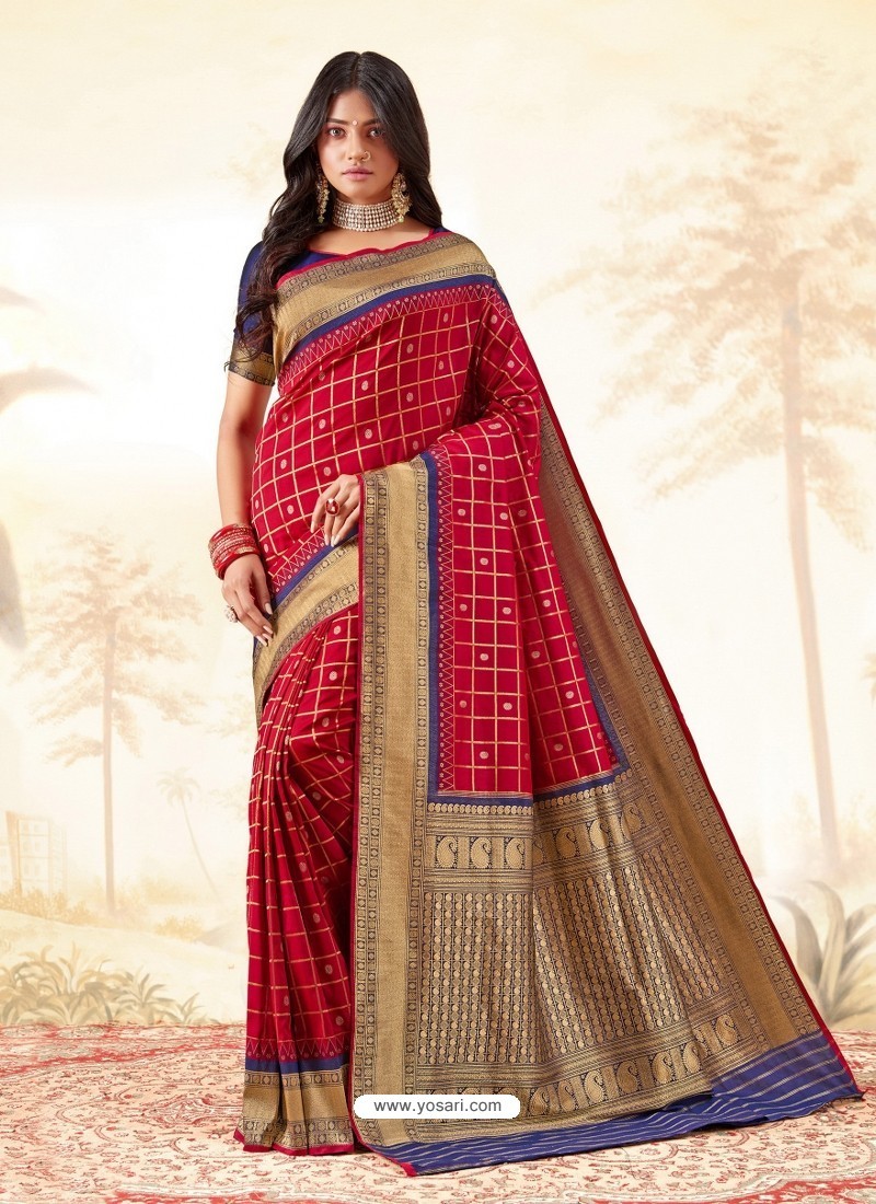 Red Latest Designer Handloom Silk Wedding Sari