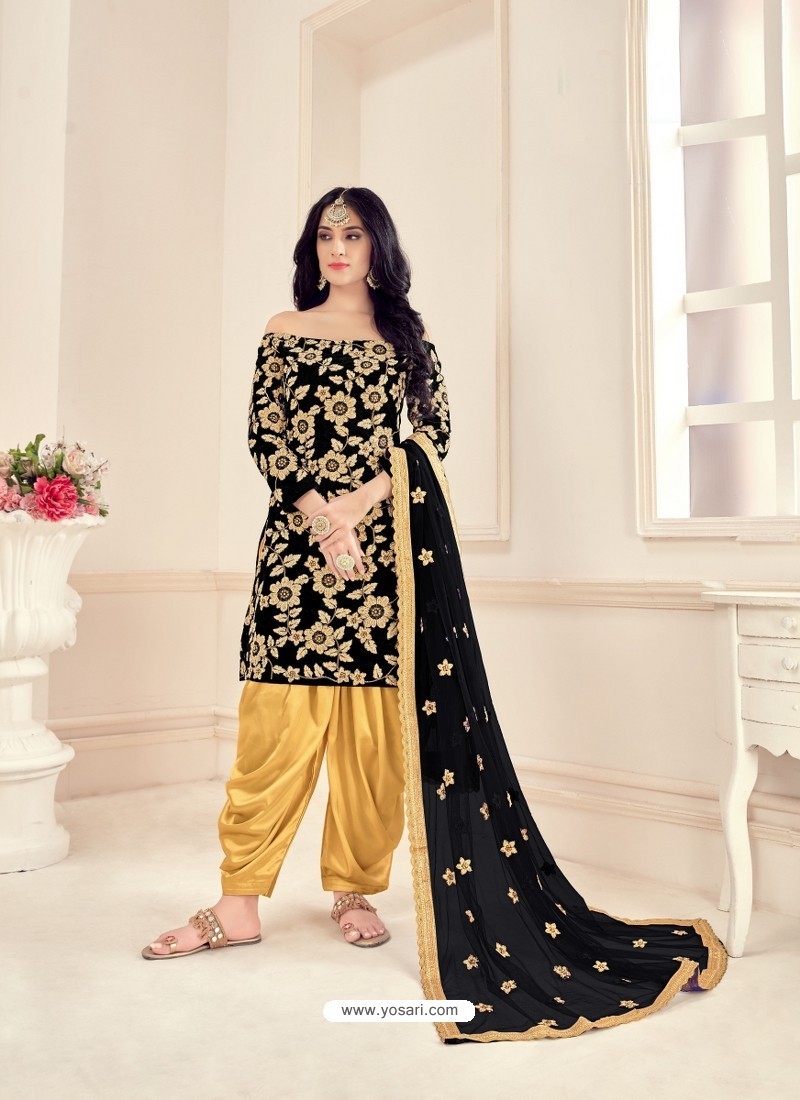 Black Heavy Designer Wedding Wear Velvet Punjabi Patiala Suit